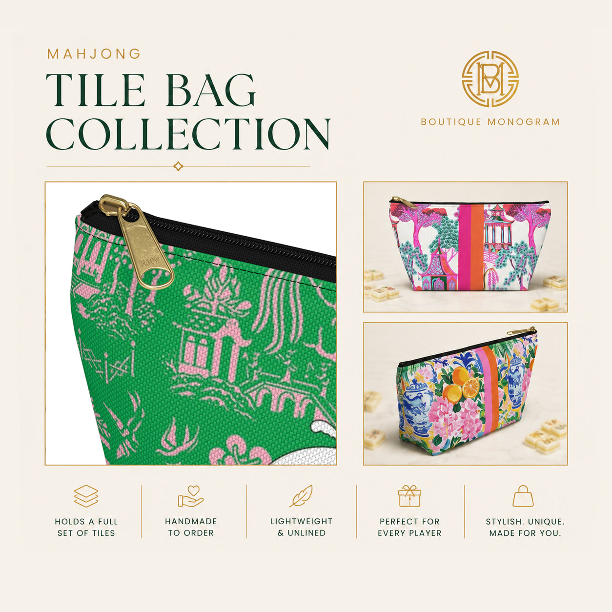 Mahjong Tile Bag, Wholesale  Mahjong Bags- Boutique Monogram