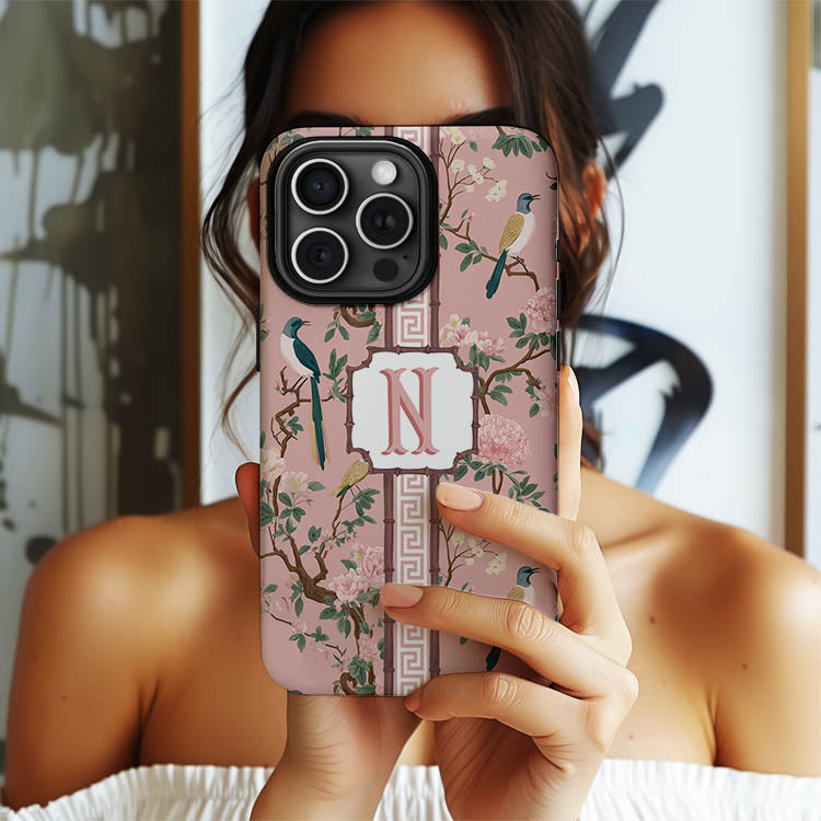 Personalized Large Initial Phone Case, Chinoiserie Preppy