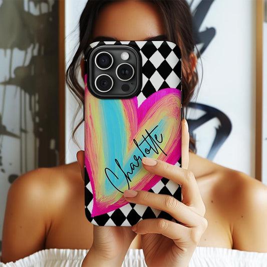 Personalized Large Initial Phone Case, Watercolor Hear