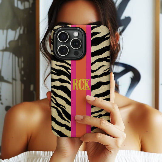 Personalized Large Initial Phone Case, Stripe Zebra