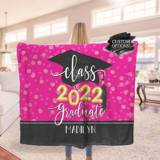 Personalized Graduation Blanket, Custom Graduate Gift, Class of 2023 or 2024 Gift, Celebrate Graduation, Custom Sherpa Senior Name Blanket